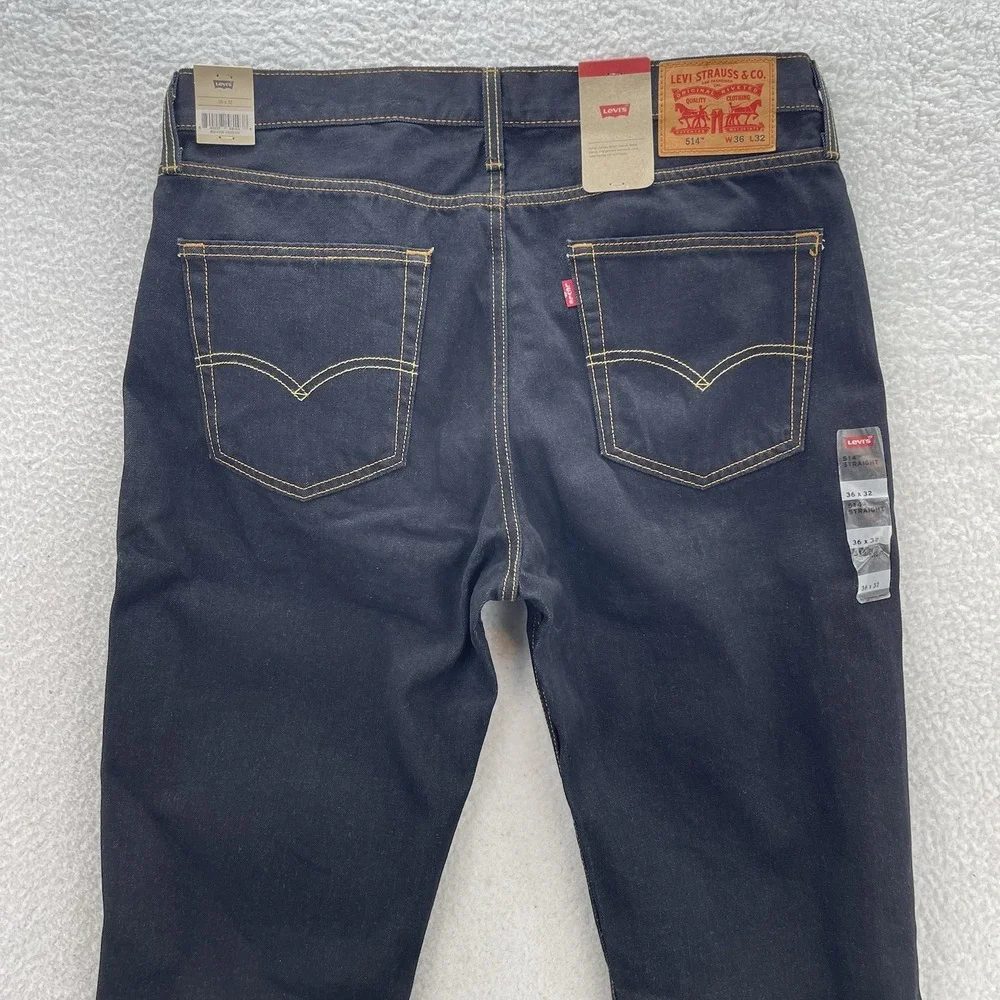 Levis Jeans Mens 36x32 Black 514 Straight Stretch Dark Wash Denim Work Grunge